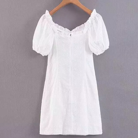 White Crochet Eyelet Lace Square Neck LaceUp Dress - Picture 9 of 11